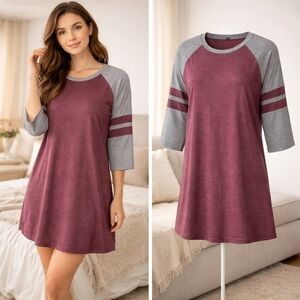 Heathered Red and Gray Stripped Sleeve Sleep Shirt - NWOT
